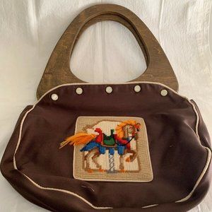 VINTAGE Carousel & Needlepoint Wood Handle Boho B